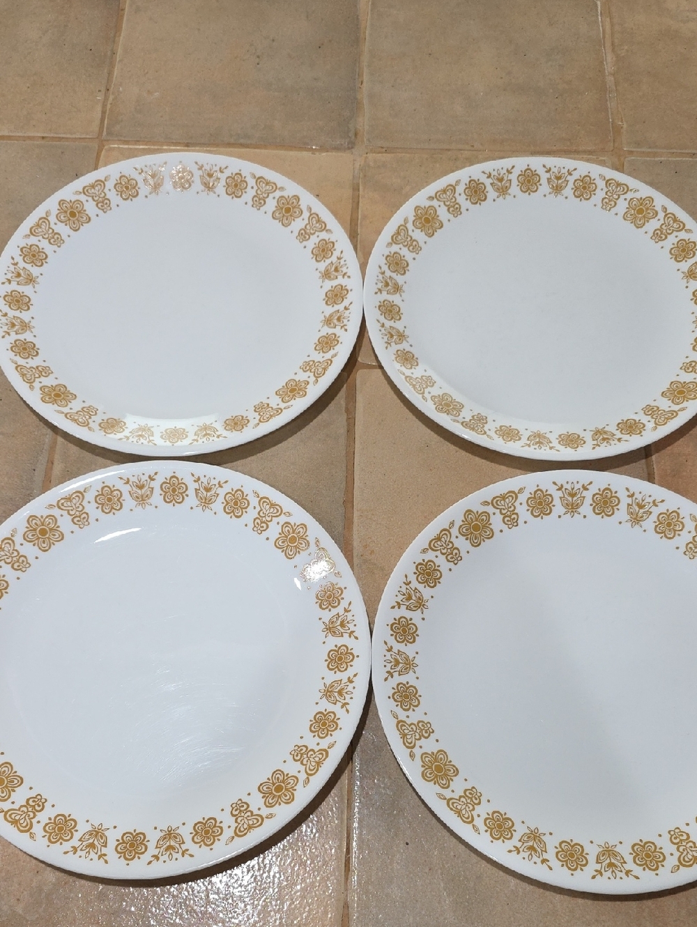 4 Vintage Corelle Golden Butterfly Dinner Plates